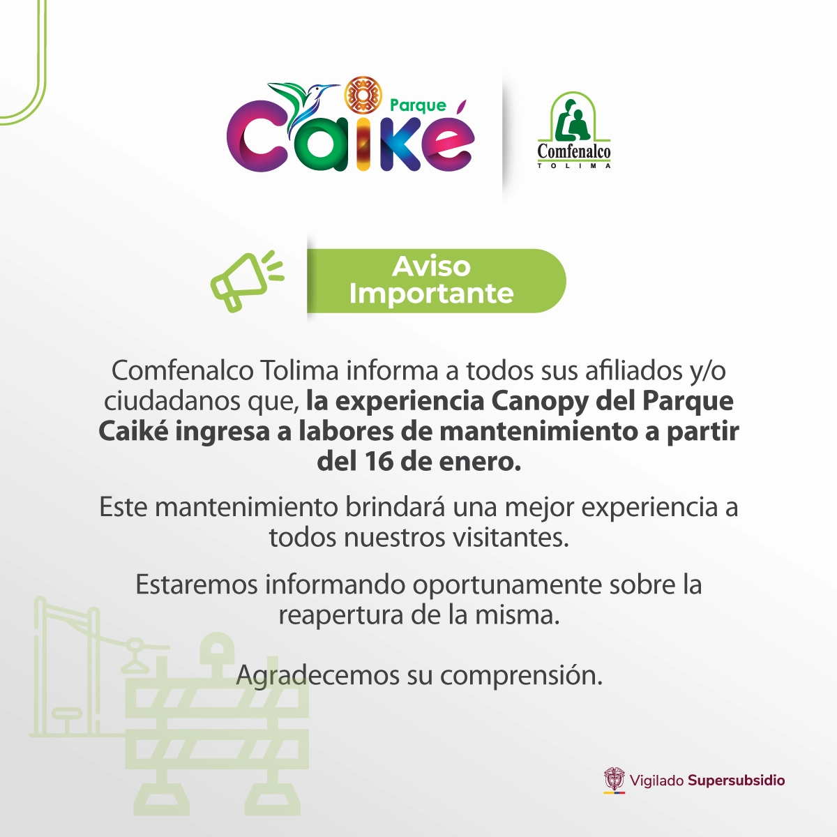 Aviso mantenimiento canopy